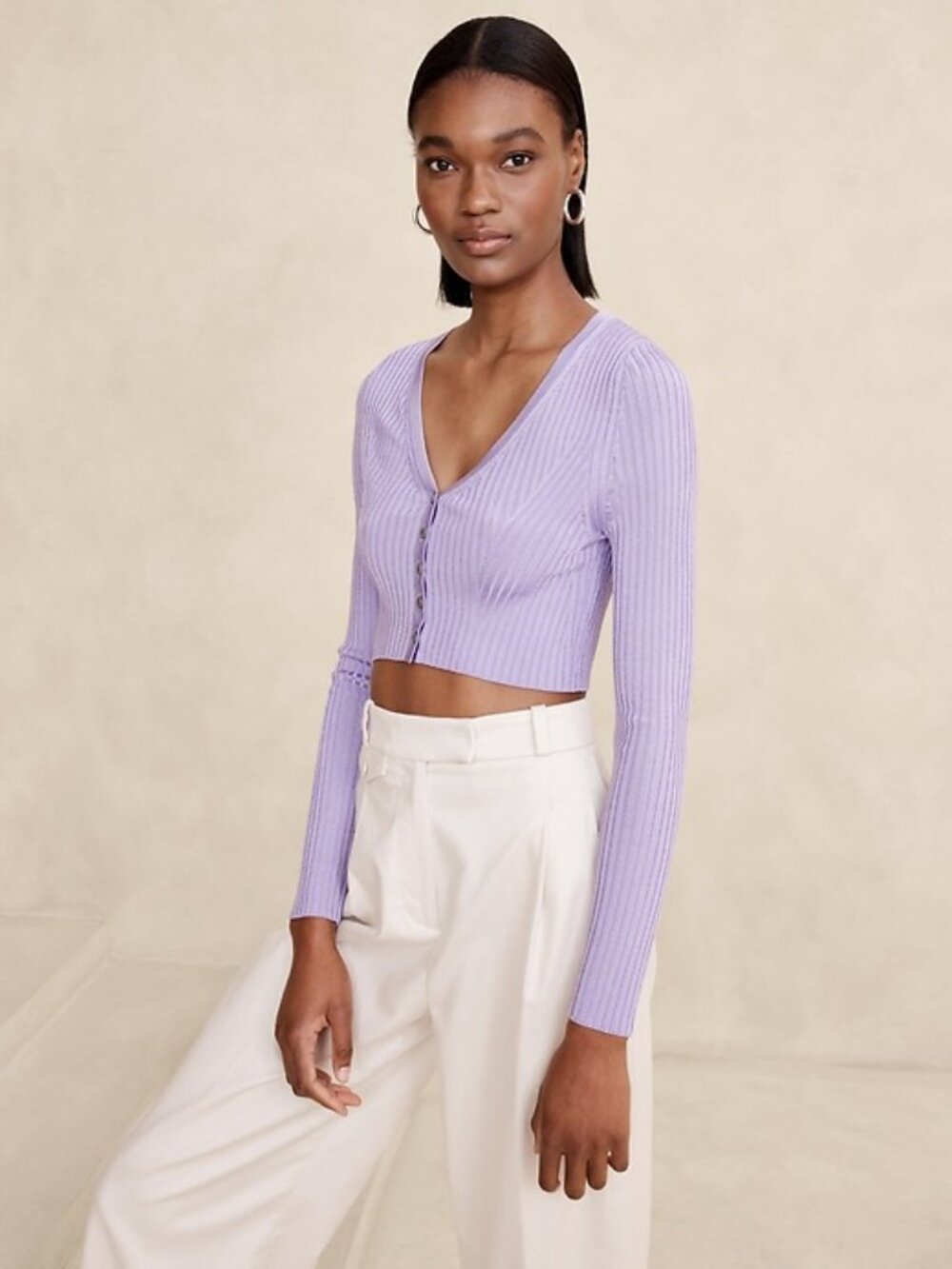 Banana Republic Lavender Knit Crop Cardigan Size M
